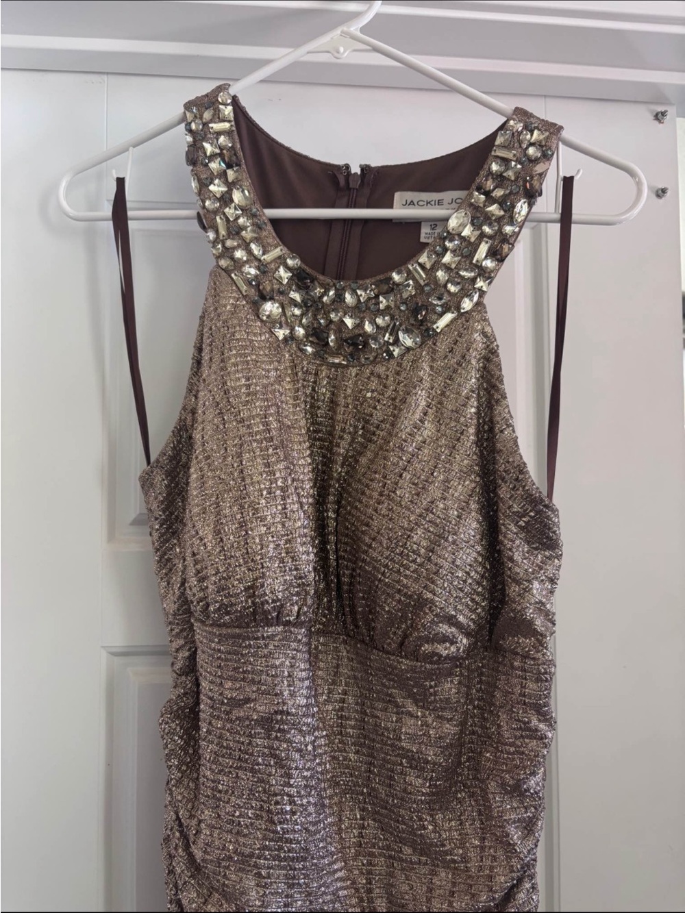 Beaded Neck Metallic Gold Gown